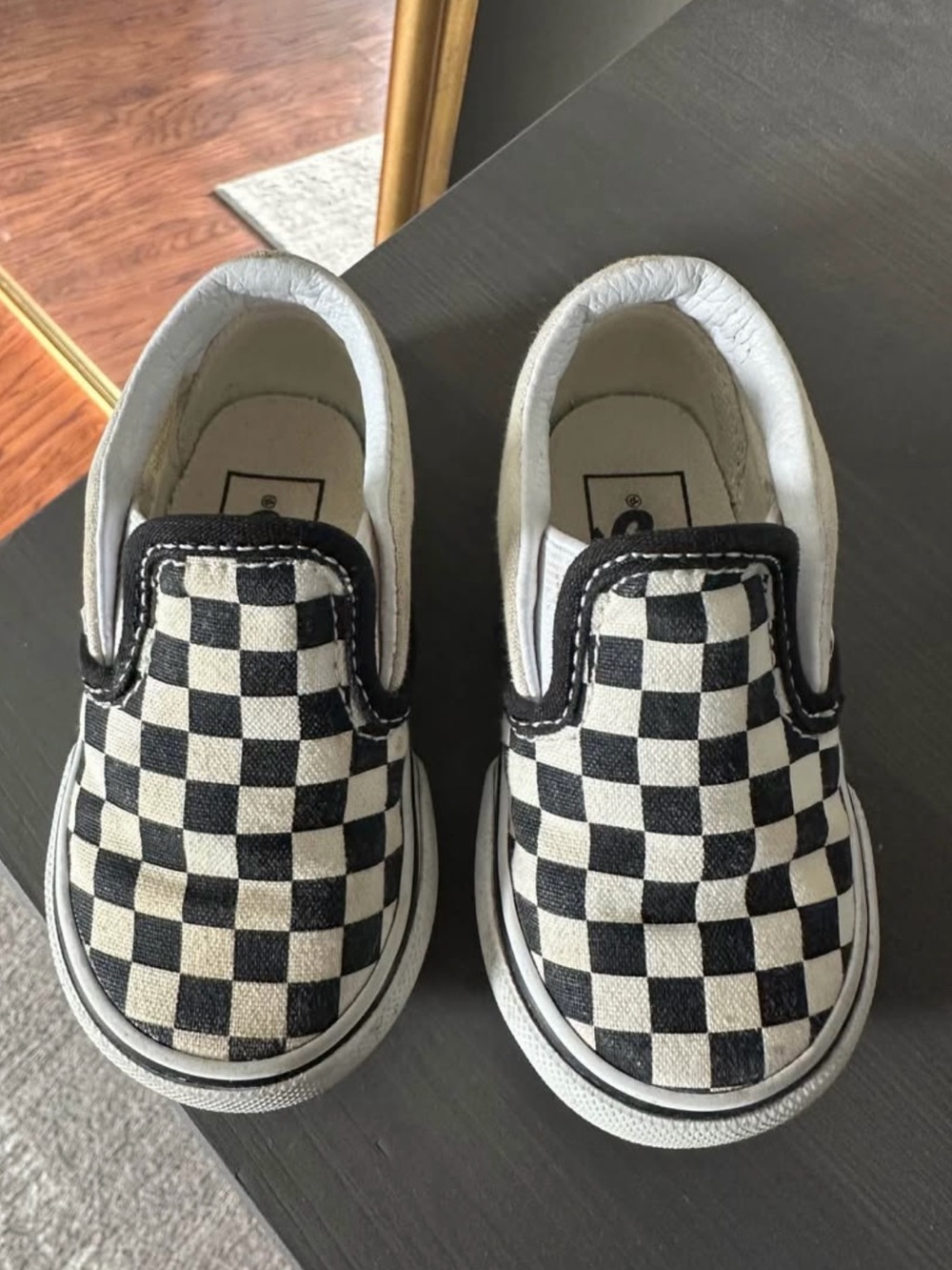 Vans Kids Black and White Checkerboard Slip-On Sneakers Baby Size 4